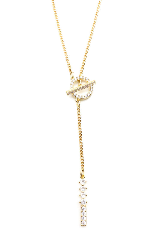 Long Gold and Diamanté Drop Pendant Necklace