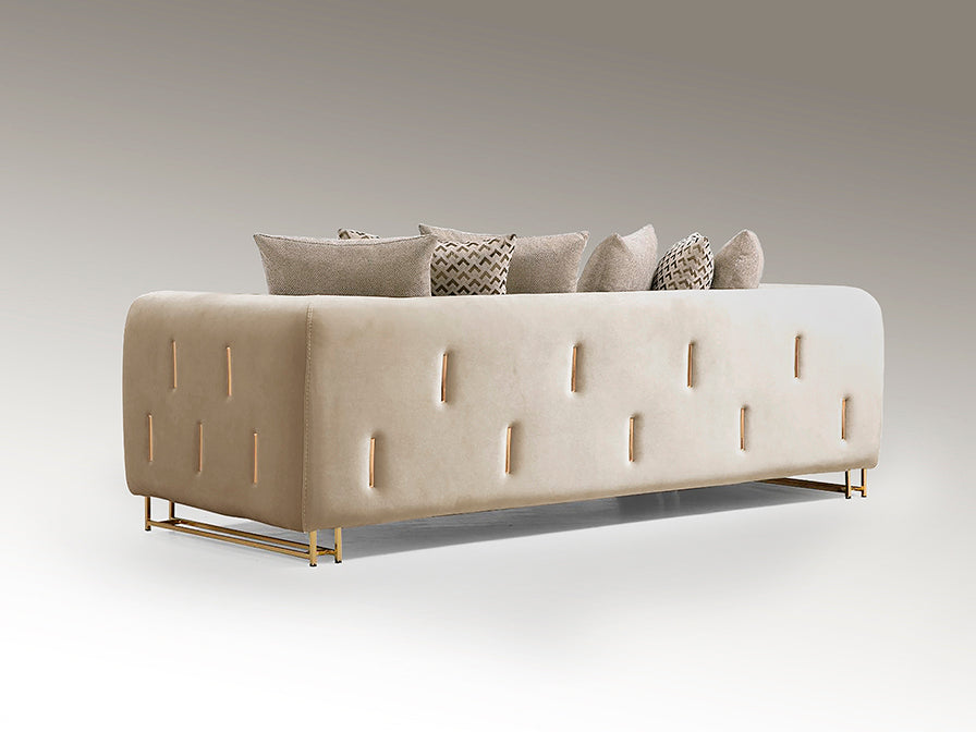 Signature Collection Viena Soft Velvet Upholstered 3 Seat Sofa -Beige/Gold