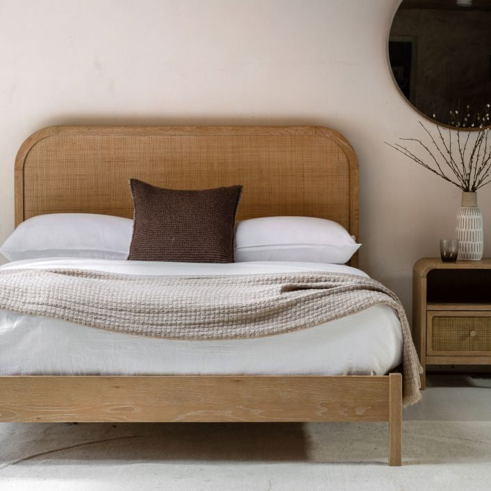 Positano Solid Wooden & Rattan Bed - King Size