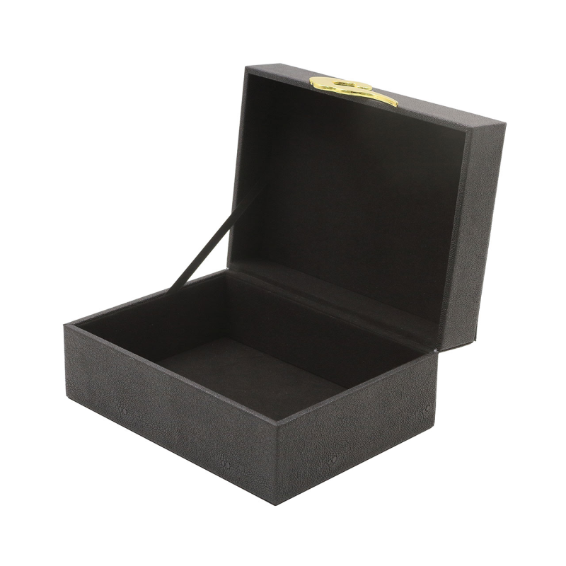 Set 2 Matte Black Faux Leather Jewellery/Display Boxes - Gold Wave Handles
