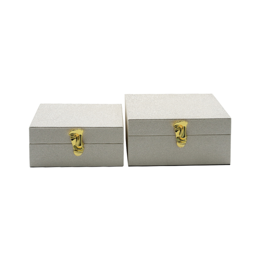 Set 2 White Faux Leather Jewellery/Display Boxes - Gold Face Handles