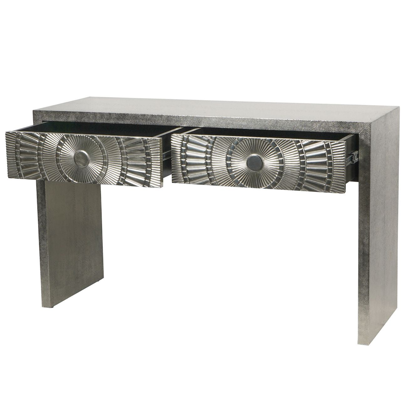 Calido Silver Embossed Metal Console Table