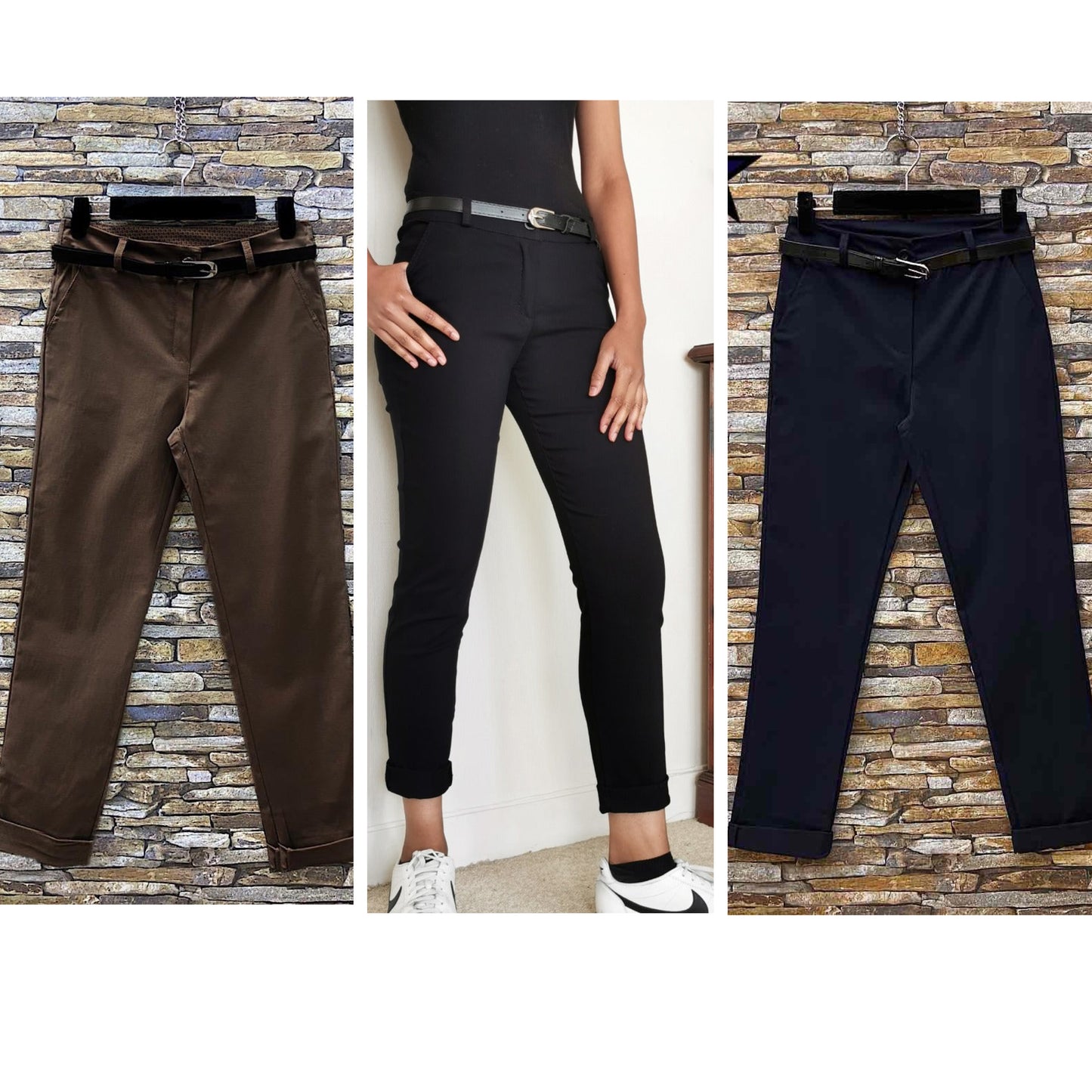 Straight leg Stretch Trousers - Black/Brown/Navy