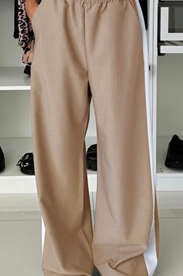 Side stripe Zip Front Pants with Elasticated Back Panel - Beige or Khaki