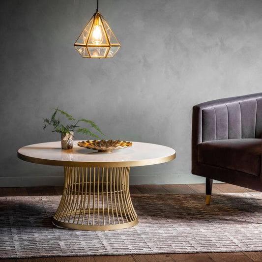 Berkley White Marble Top Coffee Table - Champagne