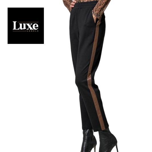 Access Fashion Dress Pants with Faux Leather Stripe