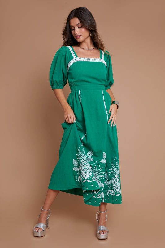 Another Sunday Puff Sleeve Dress With Embroidered Detail