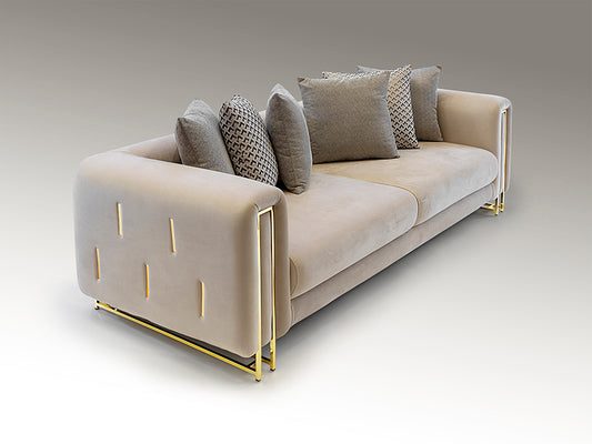Signature Collection Viena Soft Velvet Upholstered 3 Seat Sofa -Beige/Gold