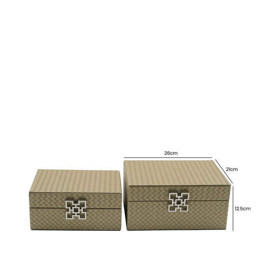 Set 2 Matt Gold Faux Leather Jewellery/Display Boxes - Silver Handles