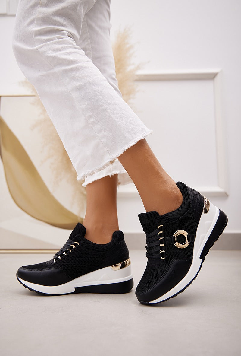 Black Gold Ring Wedge Trainers