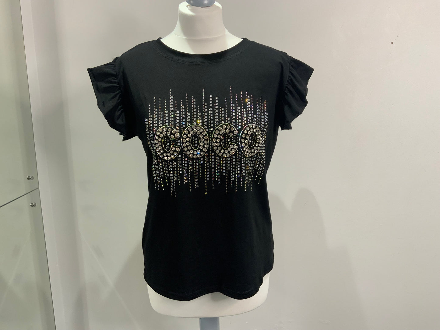 Coco Diamanté Drip Ruffle Sleeve T-Shirt
