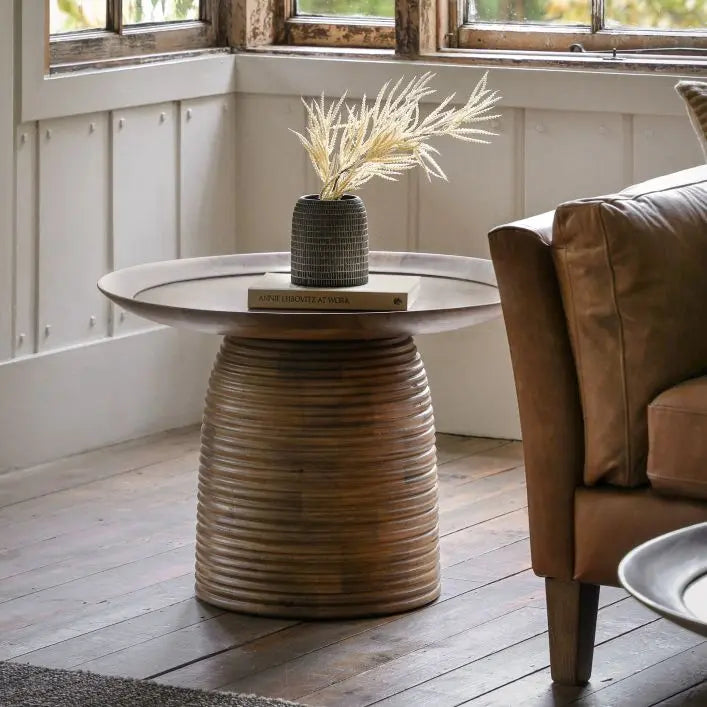 Dalia Mango Wood Beehive Base Side Table