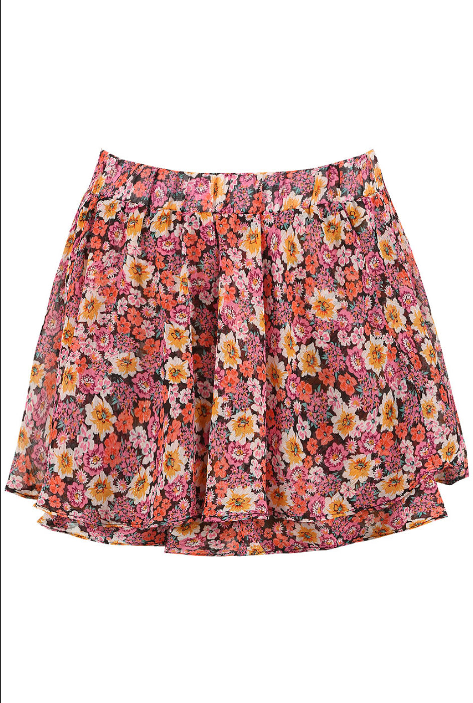 Floral Print Tier Hem Skater Skort