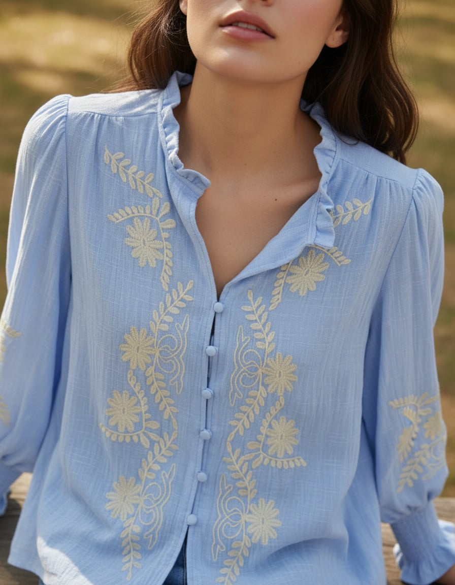 Aria Powder Blue Embroidered Blouse