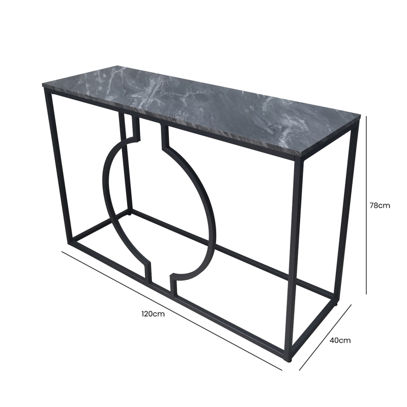 Black Metal Console Table with Marble effect Top