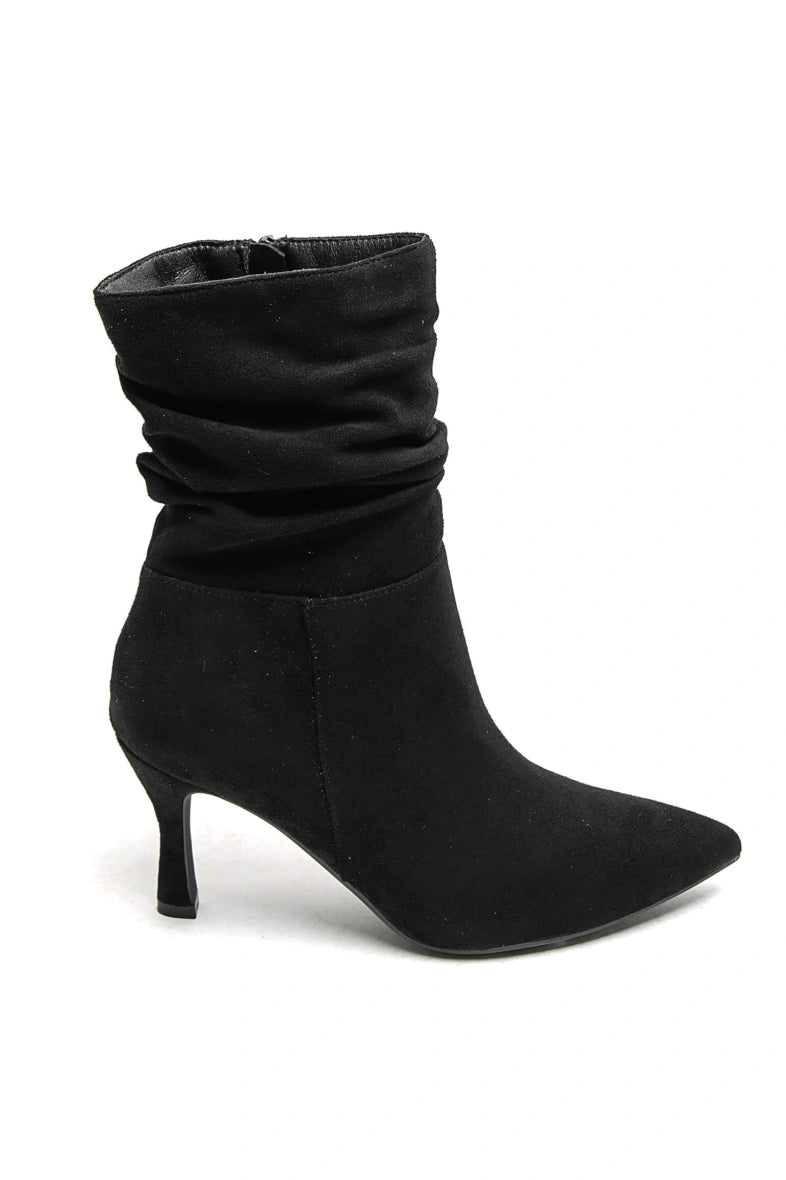 Black Suede 3" Kitten Heel Ankle Boots