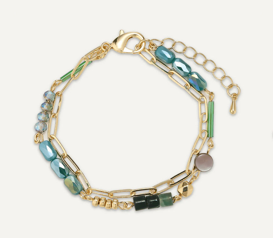 Multi Row Mixed Crystal Bracelet - Green