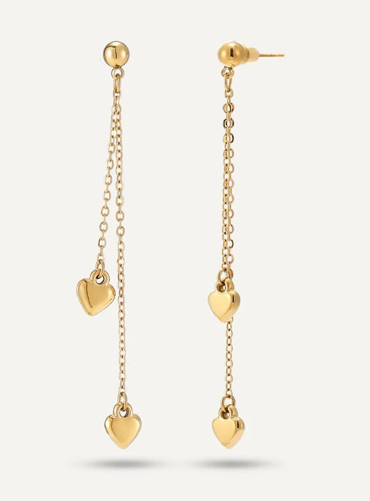 Double Chain Heart Post Earrings - Gold