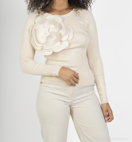 3D Flower Corsage Sweater - Cream