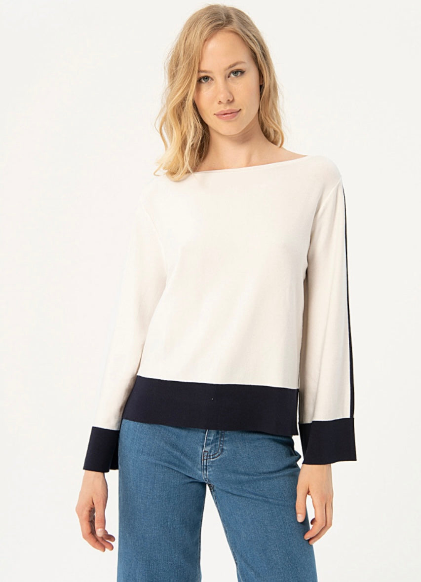 Surkana Max Long Sleeve Knitted Contrast Band Top