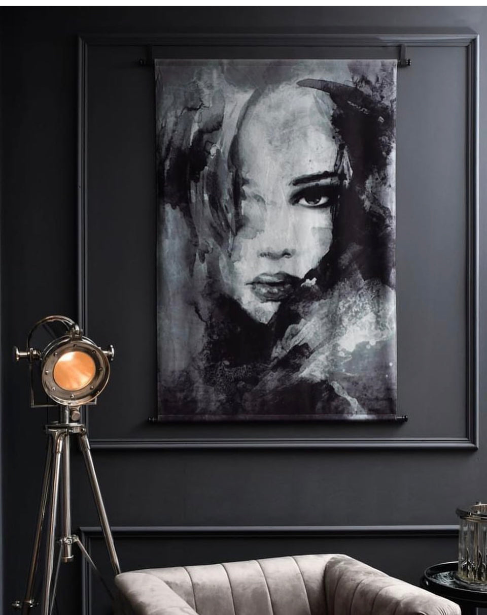 Libra Velvet Mono Portrait Wall Hanging - 105 x 2.5 x 136