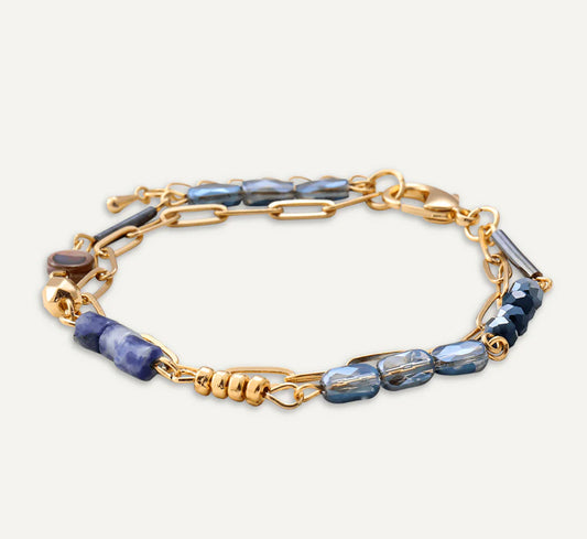 Multi Row Mixed Crystal Bracelet - Blue