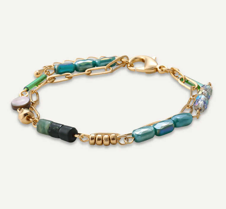 Multi Row Mixed Crystal Bracelet - Green