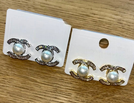 CC Sterling Silver Diamanté & Pearl Earrings