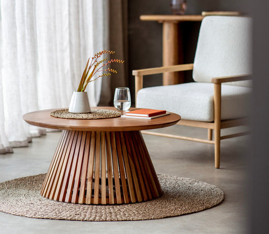 Safia Round Slatted Conical Base Coffee Table