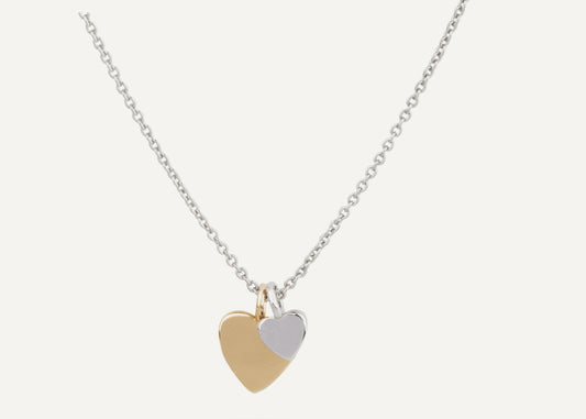 Short Double Heart Charm Necklace - Silver