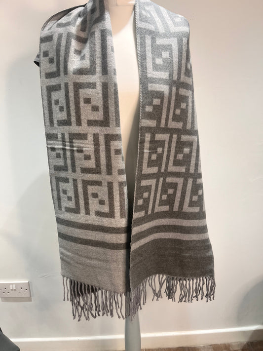 2 Tone Grey Cashmere Blend Designer Inspired Reversible Scarf