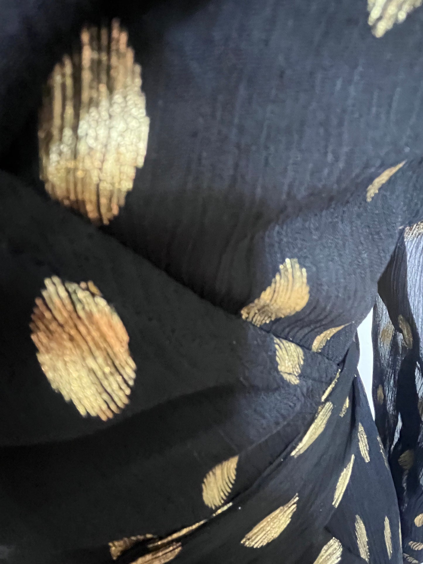 Black Gold Foil Print Wrap Effect Dress