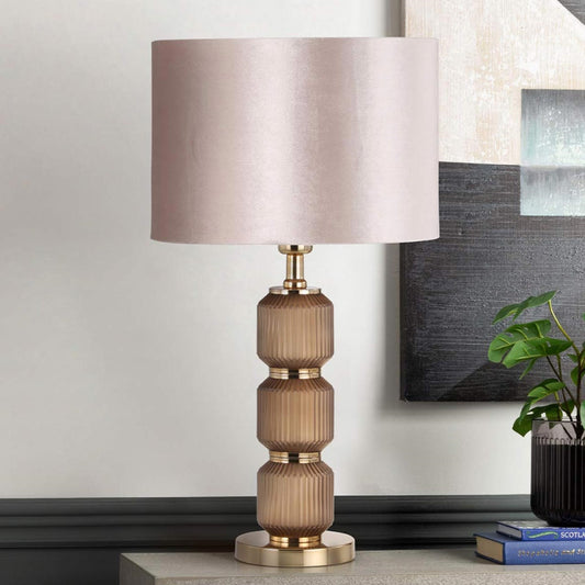 Romano Brown Glass Table Lamp with Champagne Velvet Shade