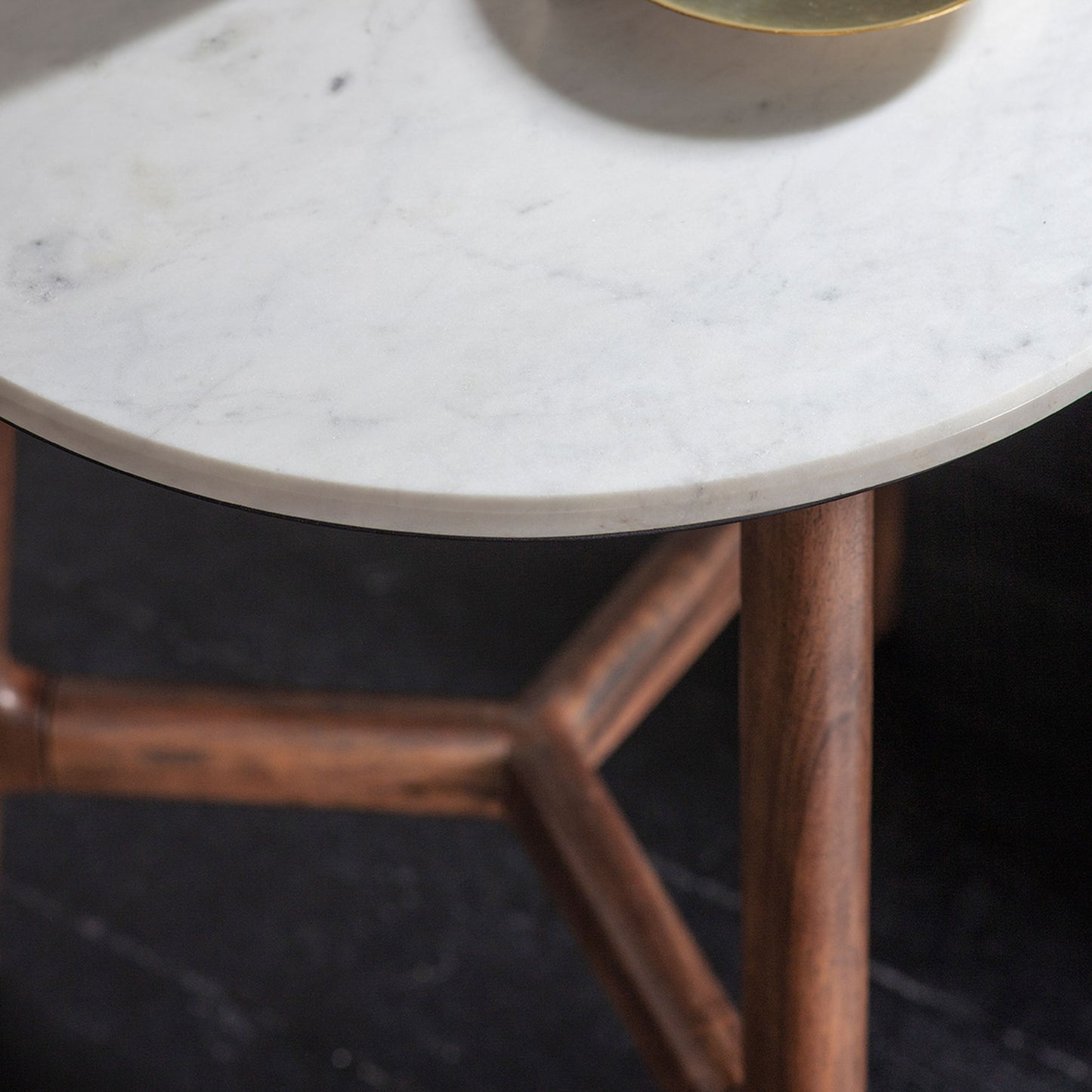 Marello Walnut Stained Acacia Solid Wood Side Table with Marble Top