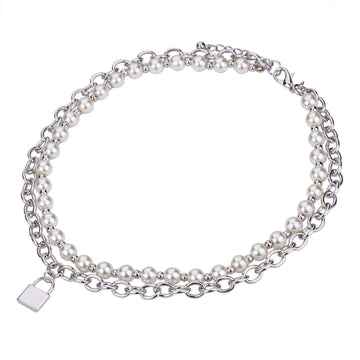 Faux Pearl and Silver Short Necklace
