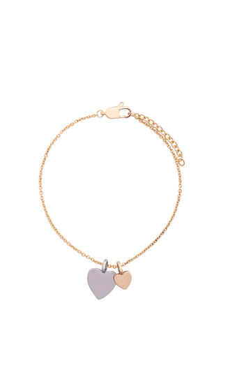 Double Heart Clasp Bracelet ￼- Gold and Rhodium Silver