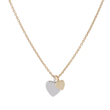 Short Double Heart Charm Necklace - Gold