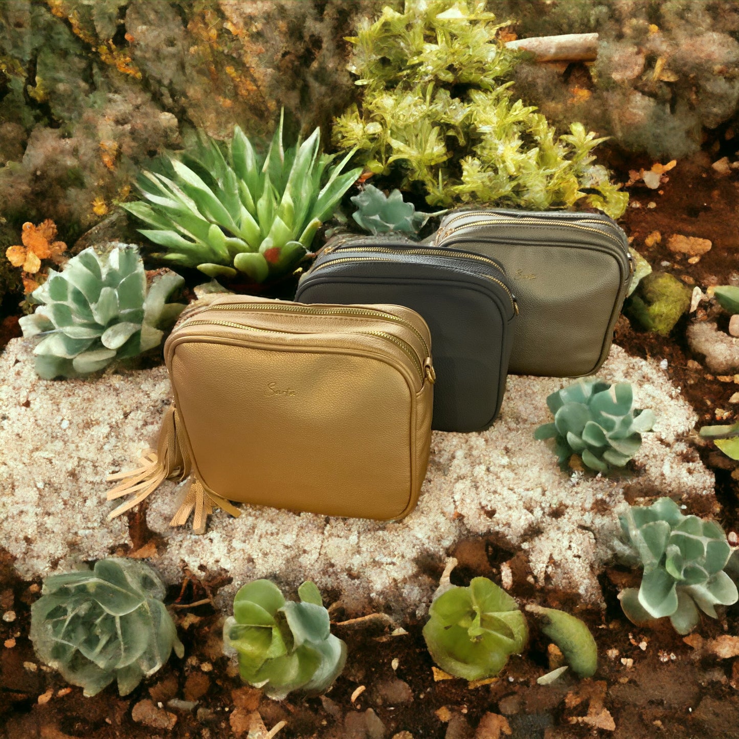 Double Zip Vegan Leather Camera Bag