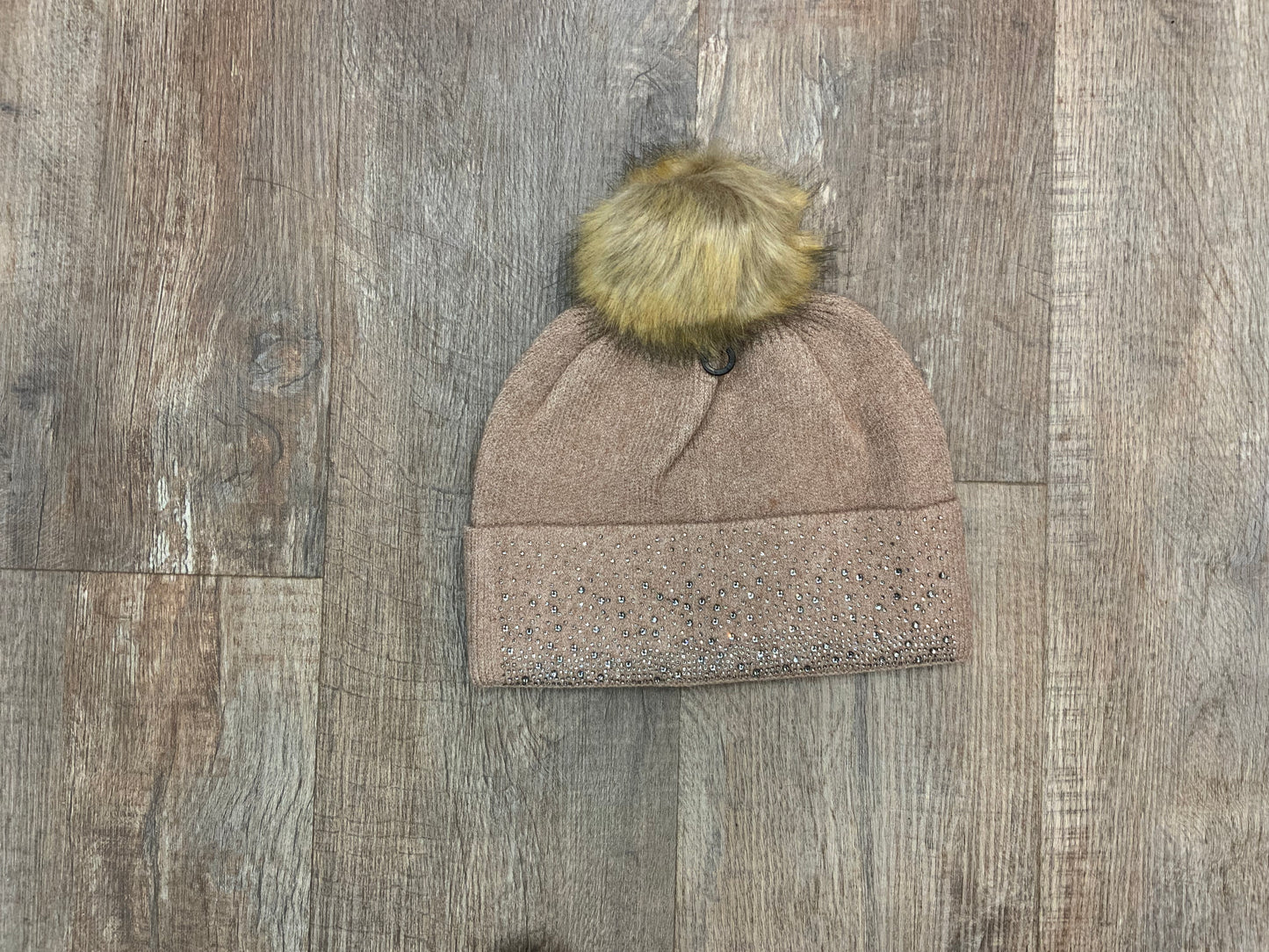 Diamanté Embellished Detachable Faux Fur Pom Pom Hat