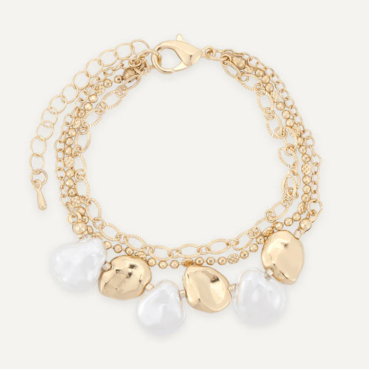 Multi Strand Faux Pearl and Gold Bracelet
