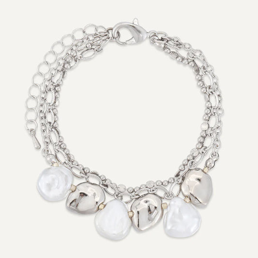 Multi Strand Faux Pearl and Silver Bracelet