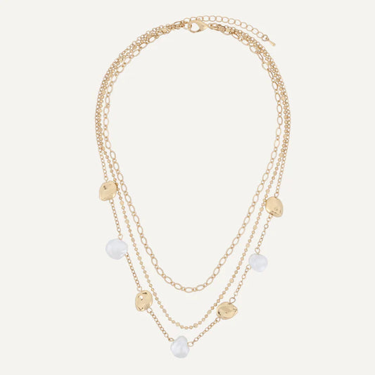 Multi Strand Faux Pearl & Gold Necklace