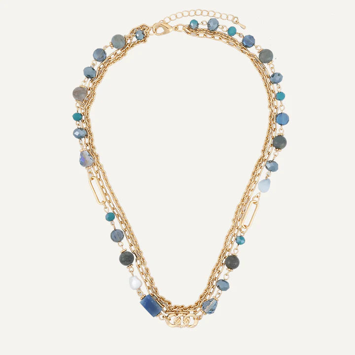 Blue Semi Precious Stones Multi Chain Necklace