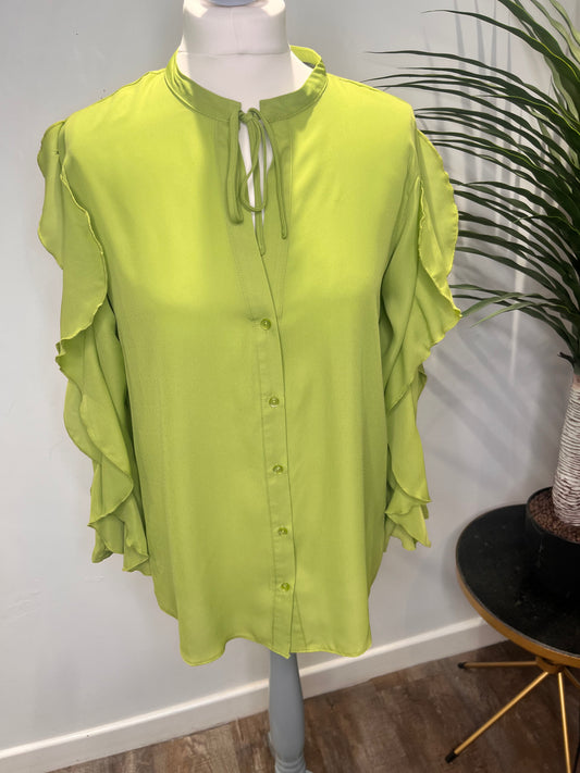 Green Ruffle Sleeve Blouse