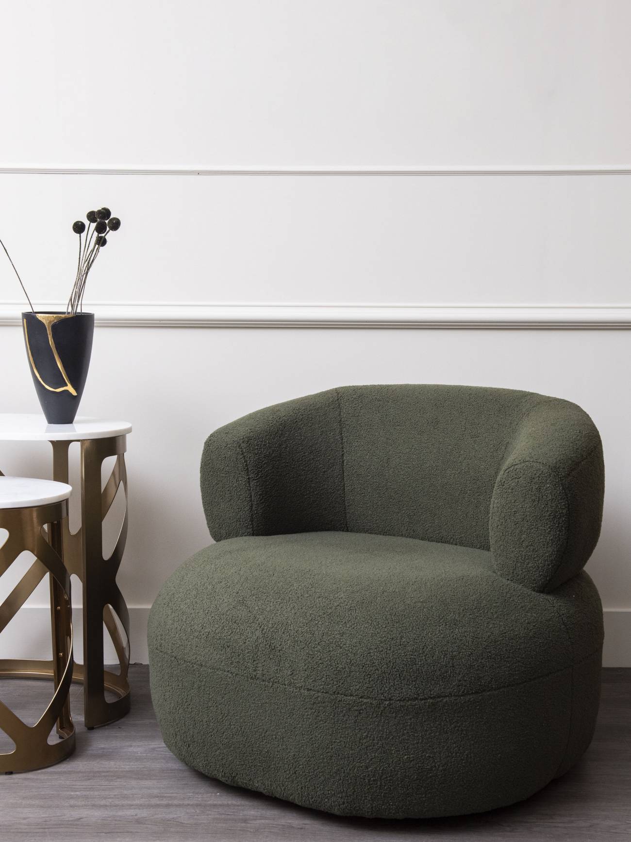 Libra Interiors Luna Occasional Chair in Boucle Hunter Green