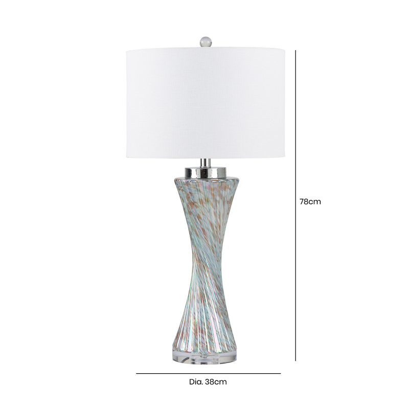 Brianna Blue Twisted Glass Tall Table Lamp with White Shade