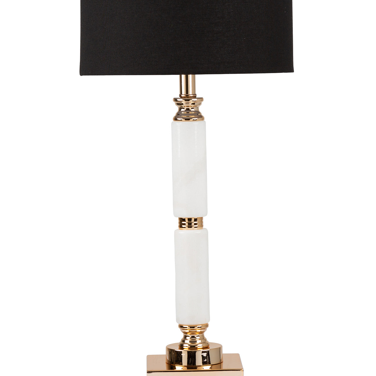 Tall White Marble Base Table Lamp with Black Shade - 78cm