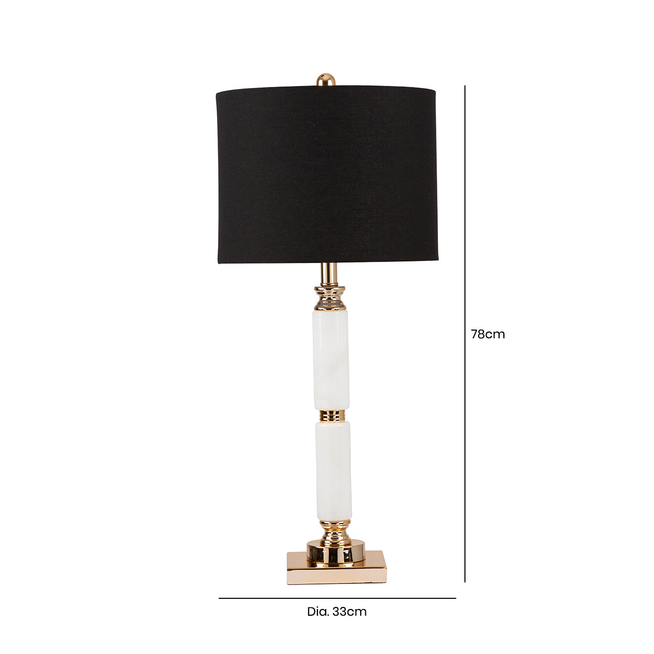 Tall White Marble Base Table Lamp with Black Shade - 78cm