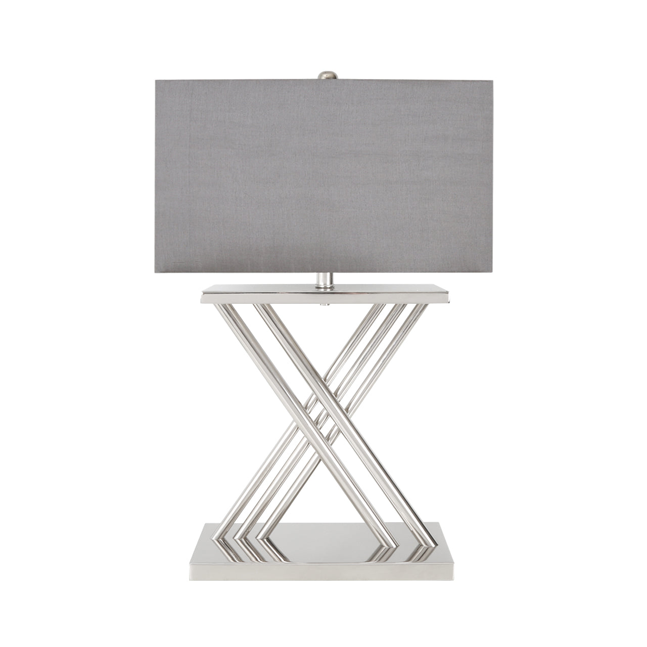 Denver X Frame Tall Table Lamp - Nickel finish with Grey Faux Silk Shade - 70cm