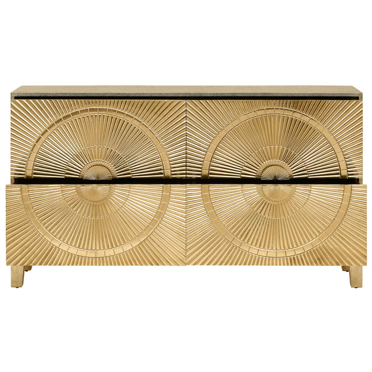 Calido 4 Door Metal Embossed Buffet Cabinet - Gold